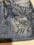 Low Rise Printed Denim Mini Skirt Dark Floral Monicas Fashion (S)