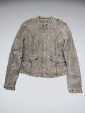 Earthtone Grey Faux Leather Racing Jacket Women (M)