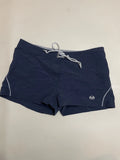 Retro Navy Blue Sport Shorts White Drawstring Vintage Swimwear (S)
