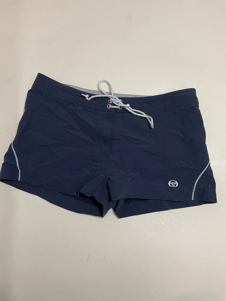 Retro Navy Blue Sport Shorts White Drawstring Vintage Swimwear (S)