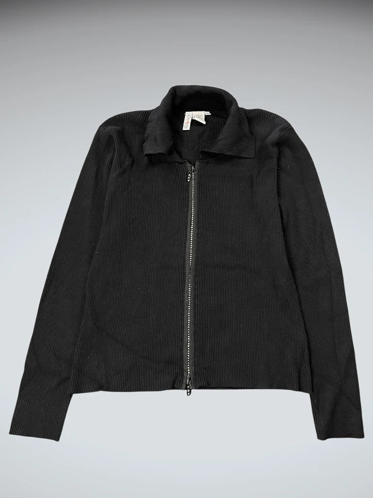 Chic-Knits Black Ribbed Zip Cardigan (L)
