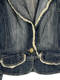 Shiny Denim Blazer with Lace Trim (XS)