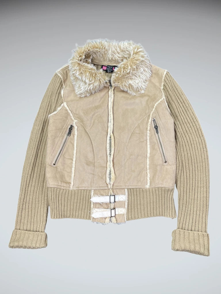 Say What Faux Fur Collar Beige Jacket (L)