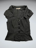 Black Pinstripe Fitted Vest Top with Statement Buttons (S)
