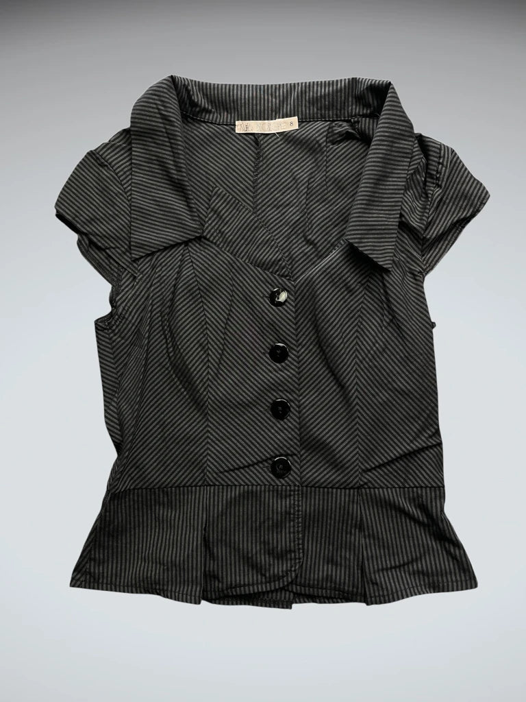 Black Pinstripe Fitted Vest Top with Statement Buttons (S)