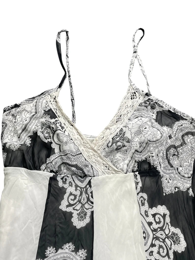 Black and White Paisley Lace Trim Cami Top (S)