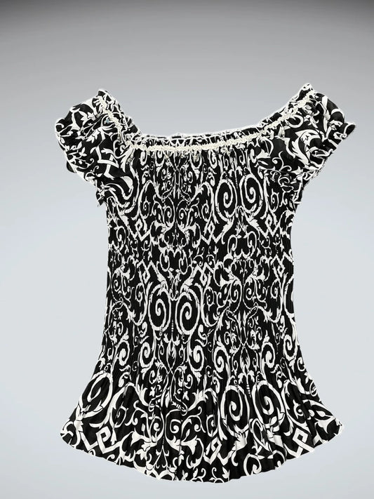 Black White Paisley Off-Shoulder Boho Top (S)