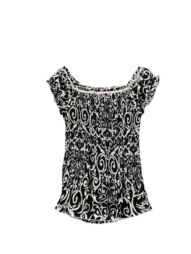 Black White Paisley Off-Shoulder Boho Top (S)