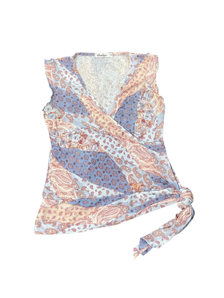 Beige Blue Paisley Wrap Top (M)