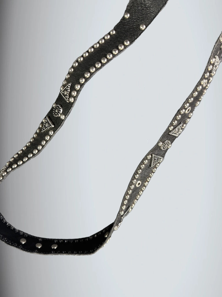 Edgy Studded Western Black Leather Belt (ONESIZE)