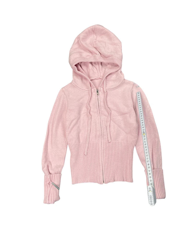 Soft Pink Hooded Zip-Up Knit Jacket (XXS)