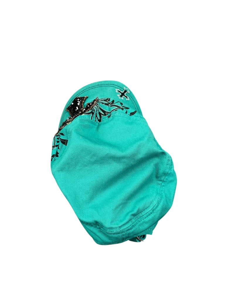Turquoise Rhinestone Cross Military Cap (ONESIZE)