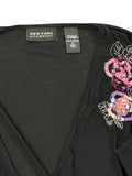 New York & Company Black V-Cut Floral Embellished Top (S)