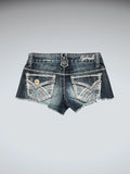 Hydraulic Dark Wash Embroidered Pocket Hotpants (S)