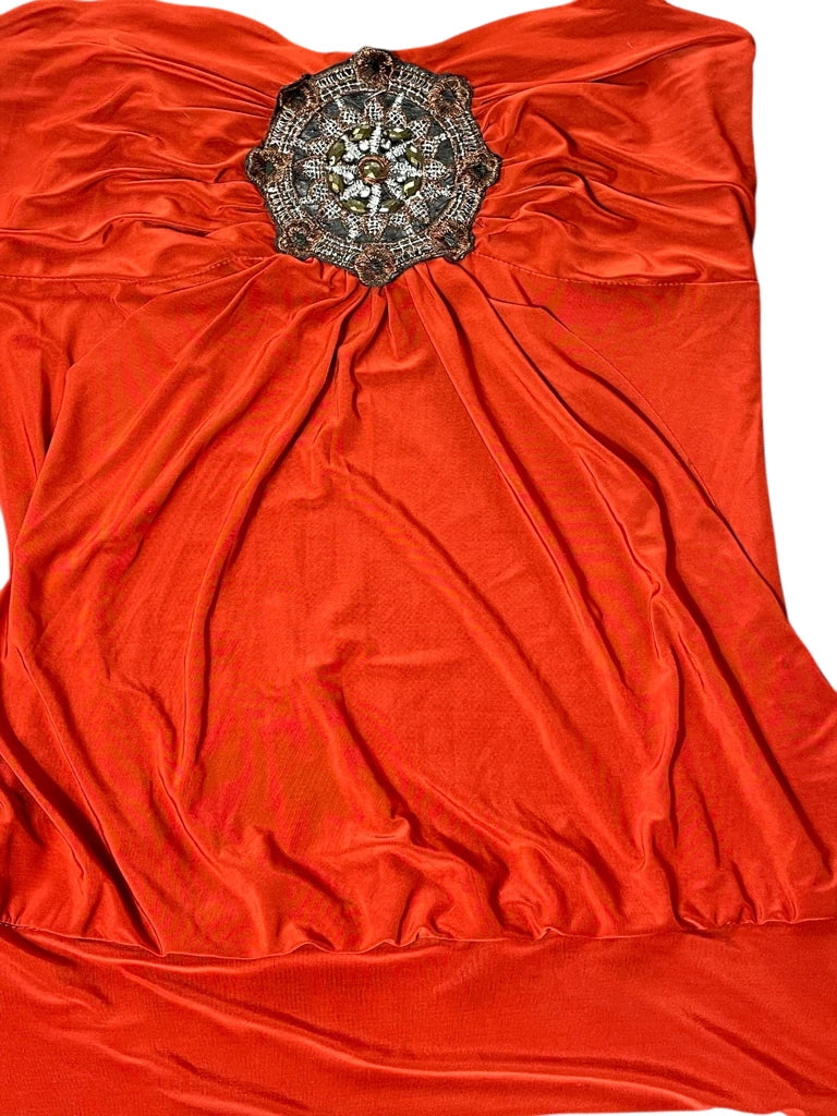 Orange Beaded Strapless Tube Top (S)