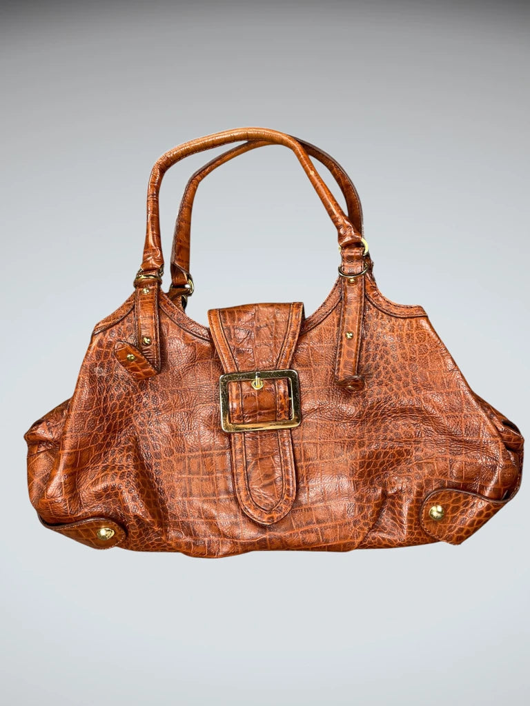 Brown Croc Effect Buckle Detail Bag (ONESIZE)