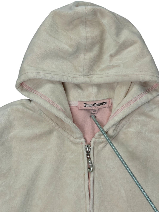 White Pink Crest Velour Hoodie (XL)