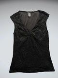 Black Lace V-Neck Top with Elegant Twist Detail (S)