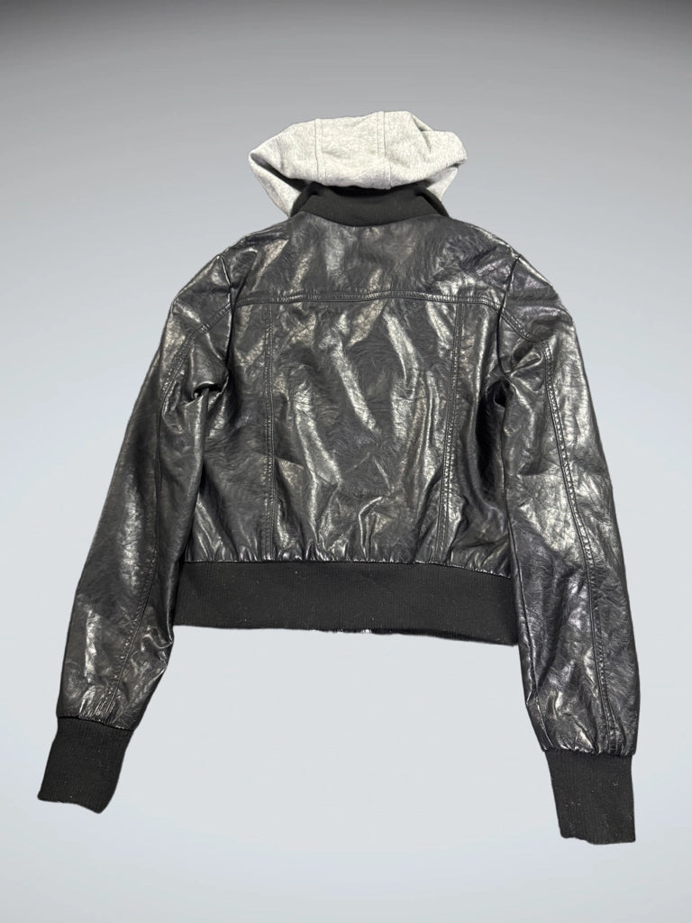 Maralyn & Me Black Faux Leather Hooded Jacket Women (M)
