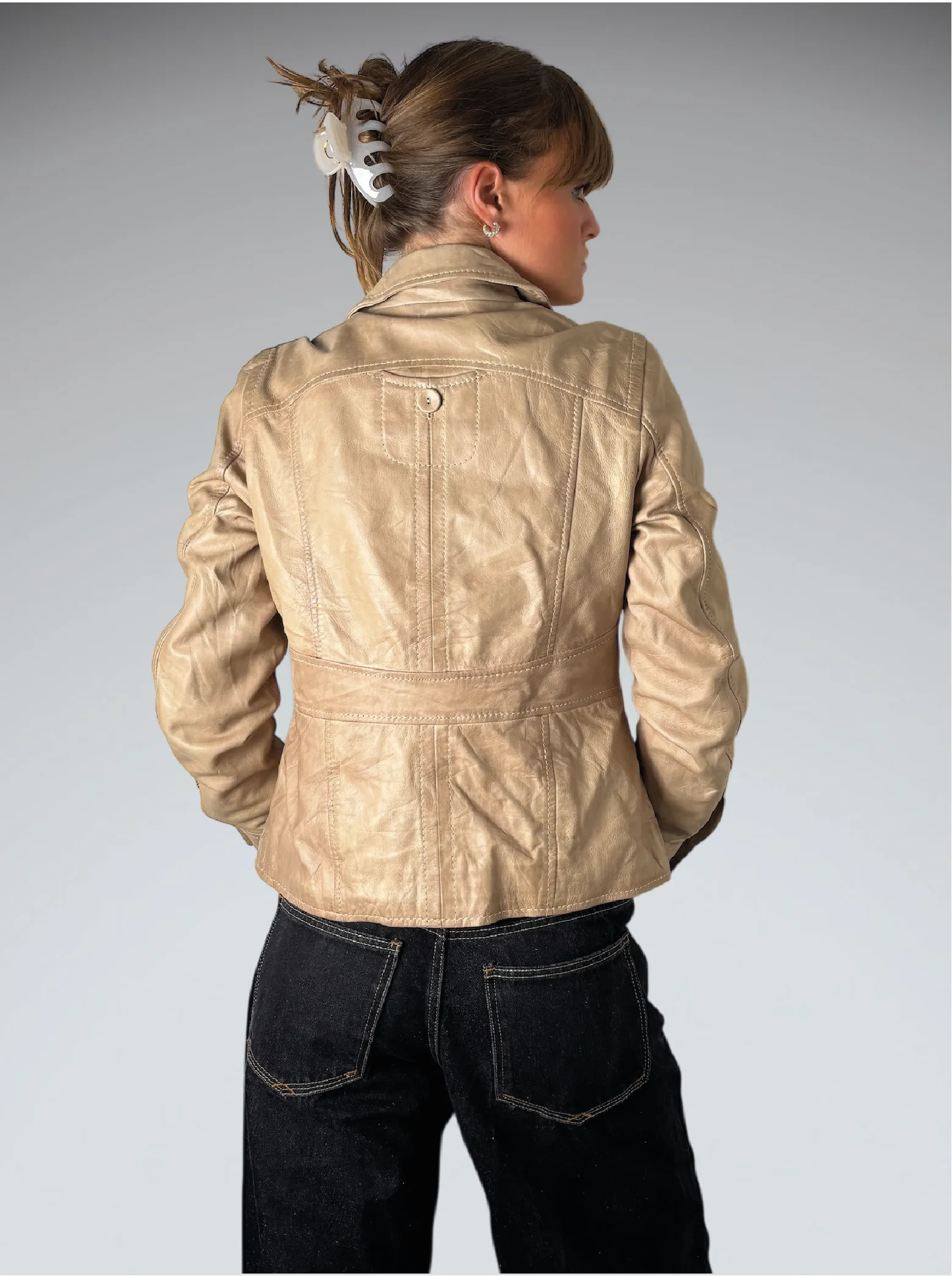 Selections Beige Genuine Leather Blazer Women (M)