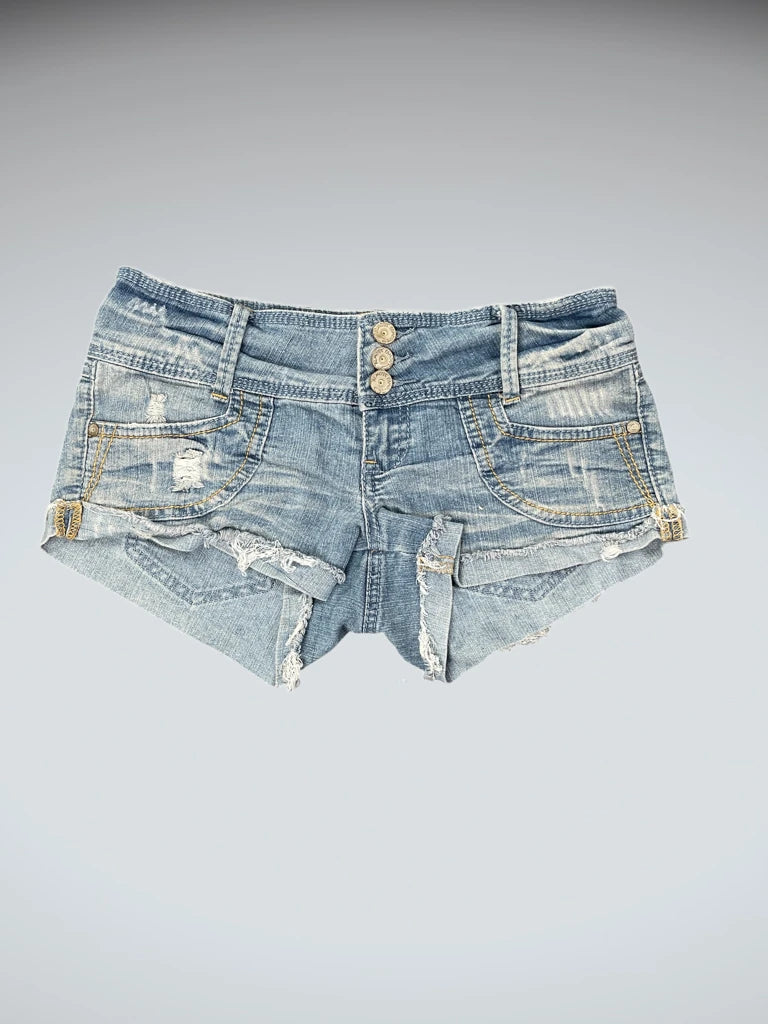 Almost Famous Light Wash Distressed Denim Hotpants (S)
