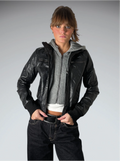 Maralyn & Me Black Faux Leather Hooded Jacket Women (M)