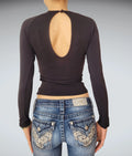 Black Ribbed Lace-Up Longsleeve Shirt Goth Grunge Vintage (S)