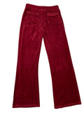 Burgundy Velour Flare Pants with Rhinestone Crest (L)