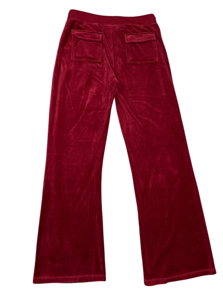 Burgundy Velour Flare Pants with Rhinestone Crest (L)