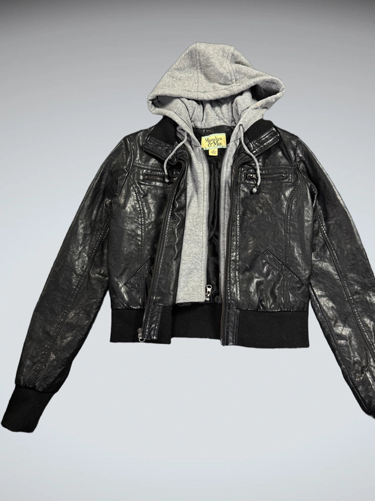 Maralyn & Me Black Faux Leather Hooded Jacket Women (M)