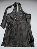 Black Military-Inspired Halter Dress Top with Gold Button Detail (S)