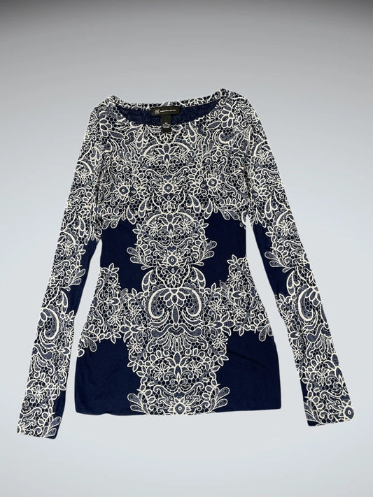 INC navy patterned dress top (XS)