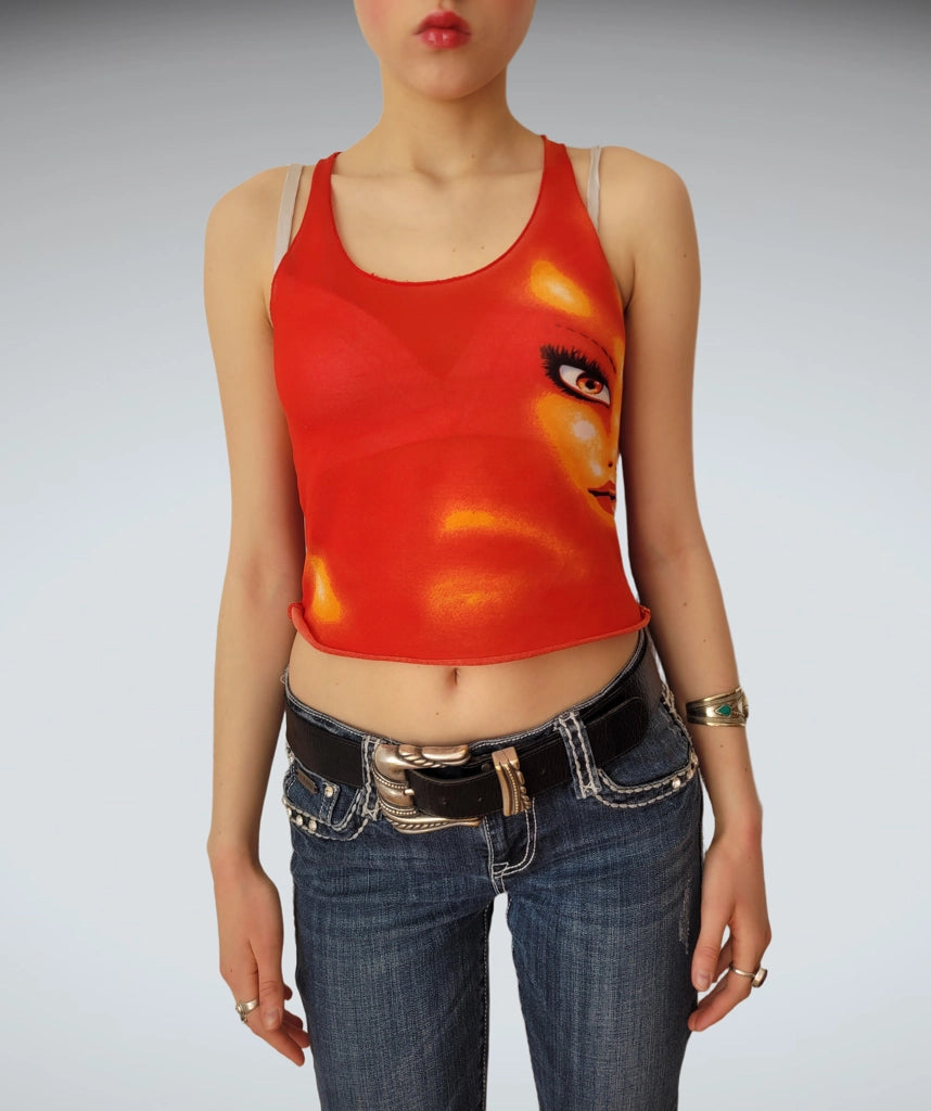 Red Graphic Spaghetti Strap Top (XS)