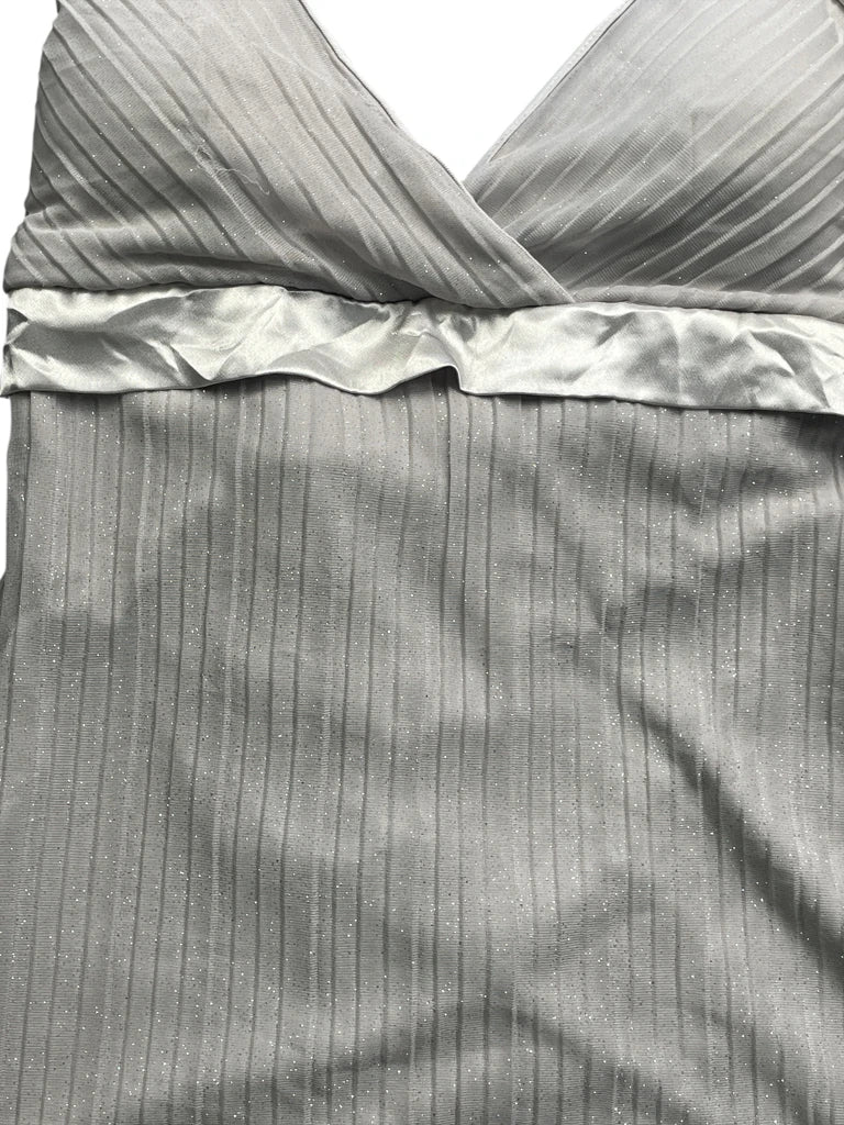 Silver Satin Halterneck Pleated Party Top (S)