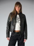 Maralyn & Me Black Faux Leather Hooded Jacket Women (M)