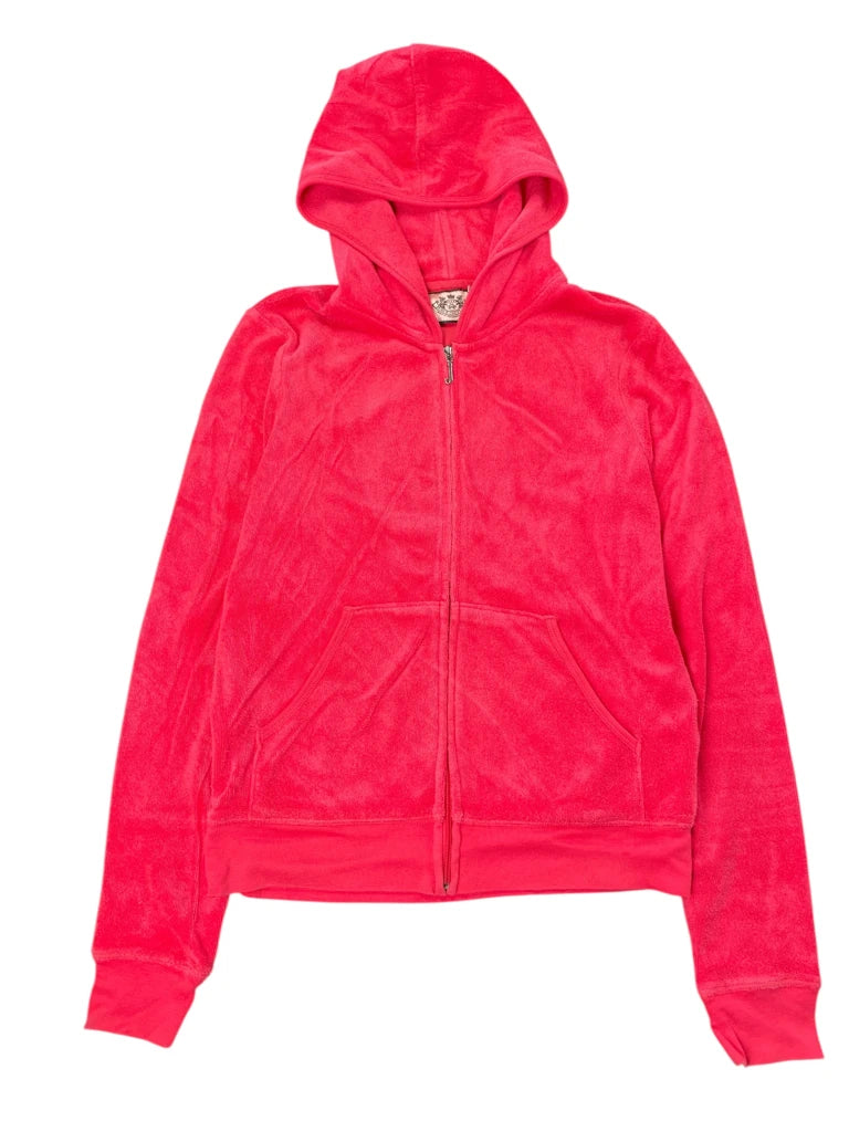 Pink Juicy Couture Velour Hoodie with Malibu Couture Graphic (L)