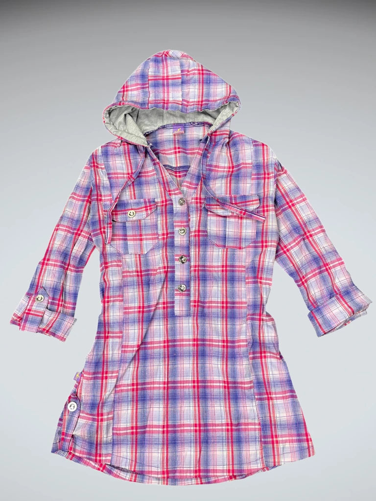 nory fashion checkered hooded shirt (L)