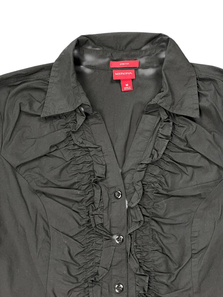 Merona Black V-Cut Cotton Blouse (M)