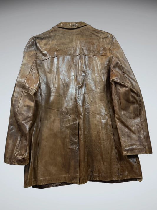 H&H Light Brown Vintage Leather Blazer Coat (XL)