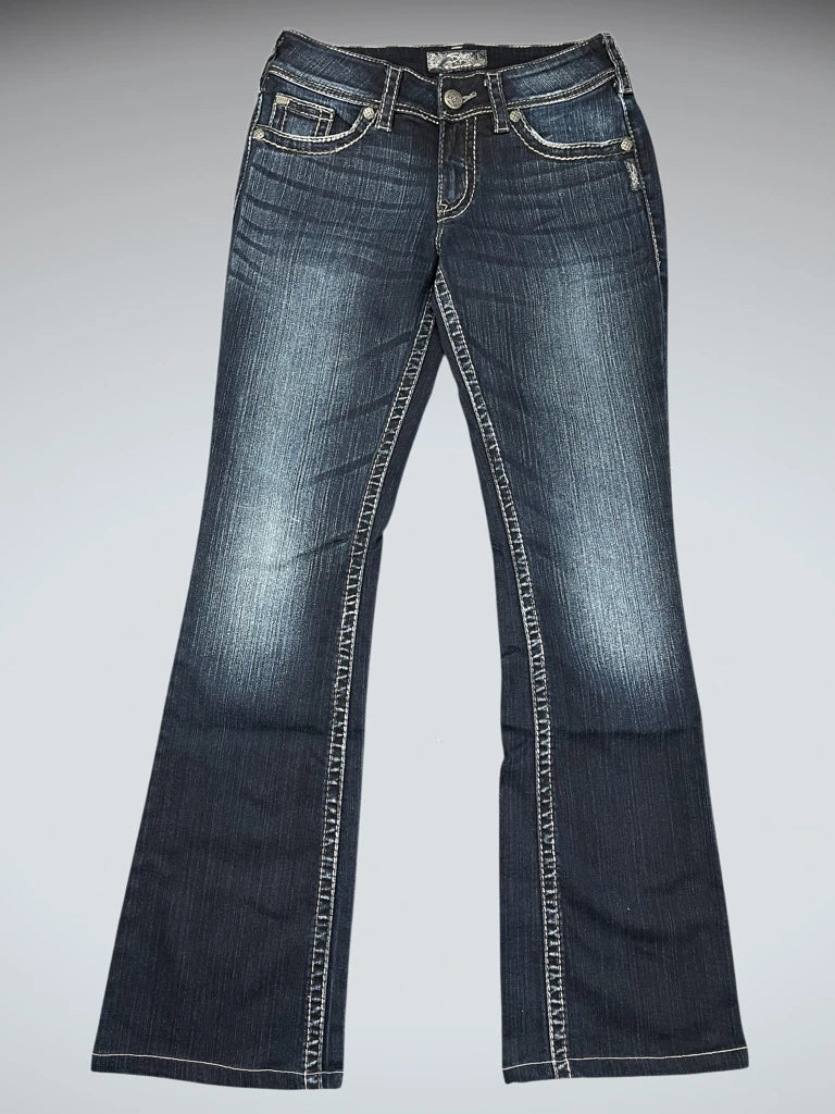 Dark Wash Bootcut Jeans with Contrast Stitching (S)