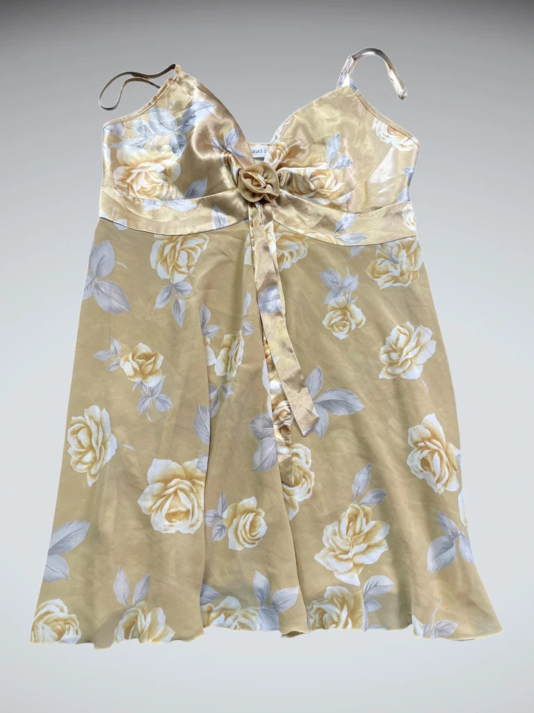 Green brown paisley ruffle wrap top (M)