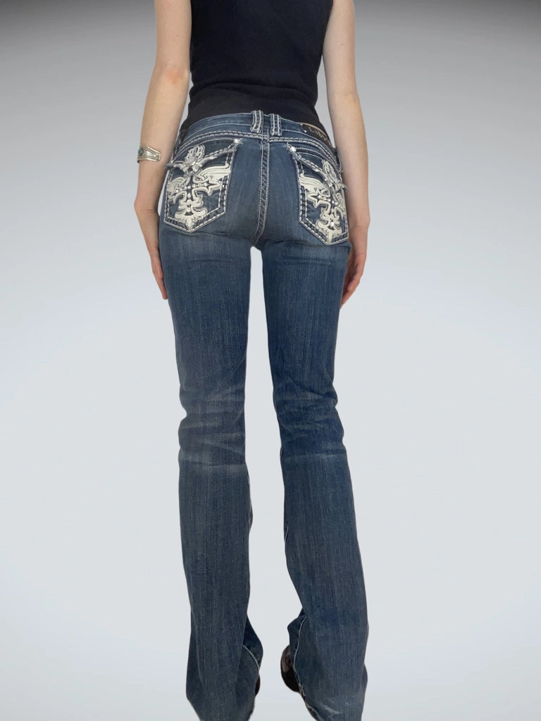 LA Idol Rhinestone Bootcut Denim Vintage Blue (M)