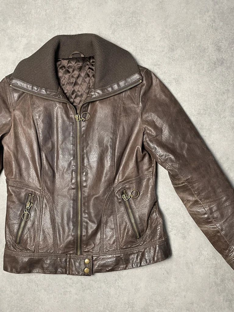 brown leather jacket