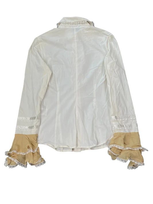 Bebe White & Cream Ruffle Sleeve Statement Blouse (S)
