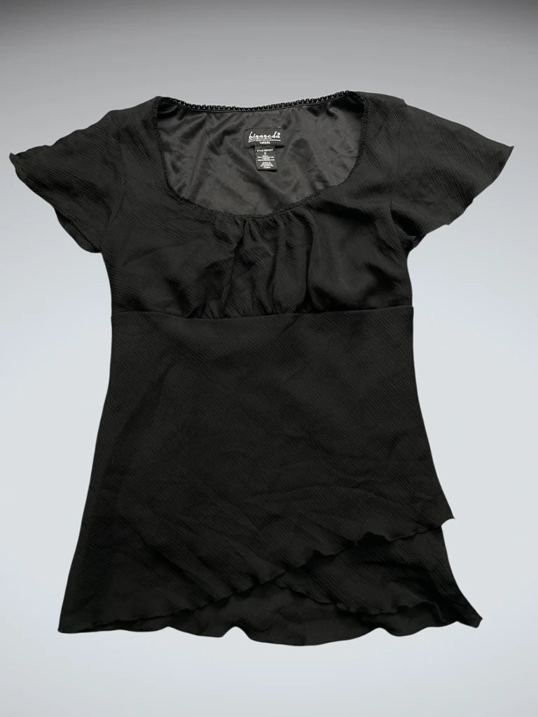 Black Draped Neck Floral Print Top (S)