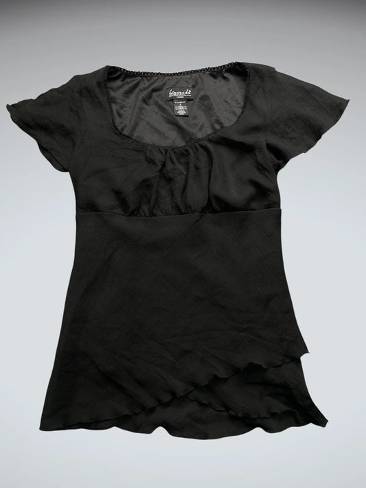 Black Draped Neck Floral Print Top (S)
