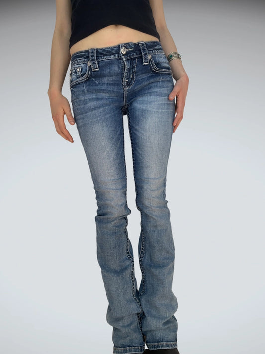 Embellished Low Rise Bootcut Jeans Miss Me Vintage Denim (S)