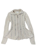 Beige Cable Knit Sweater with Rhinestone Embellishments (M)