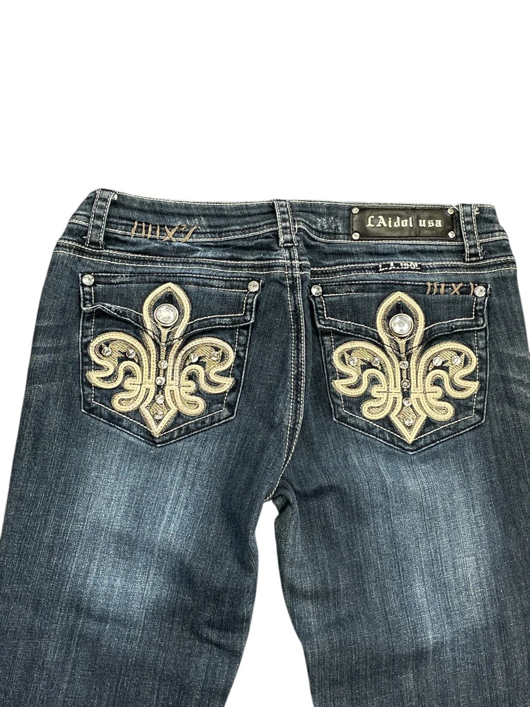 Light Blue Bootcut Jeans with Crystal Stud Details (L)
