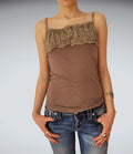 Mocha Brown Ruffle Lace Y2K Tank Top Cropped Style (M)